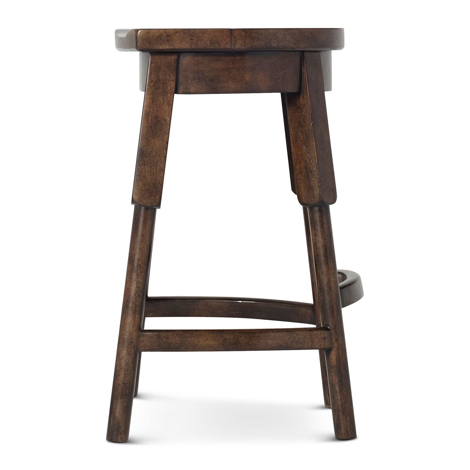 Rustic Counter Stool, straight side view, sturdy legs.