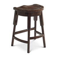 Rustic Counter Stool, side perspective, carved seat detail.