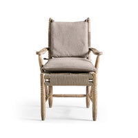 Rustic armchair, fully cushioned front shot.