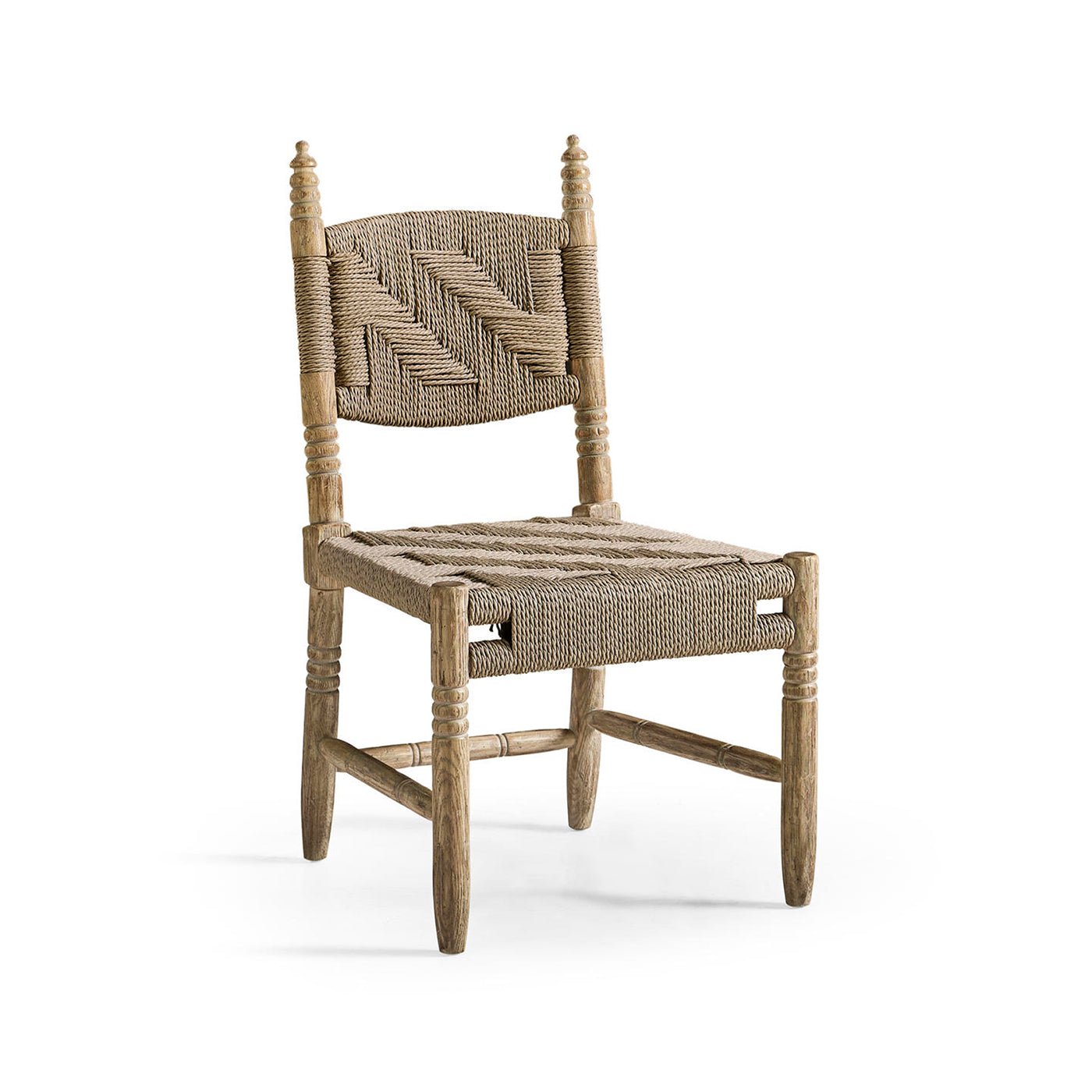 Rustic chair without cushion, front view.