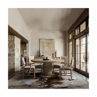 Rustic chairs in dining room setting.