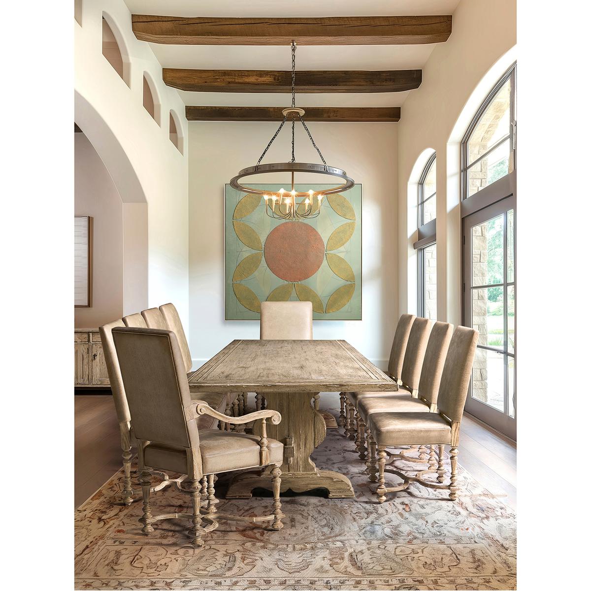 Dining table setup in elegant dining room.