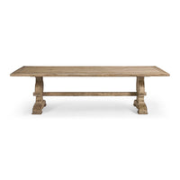 Front view of rustic European trestle dining table.