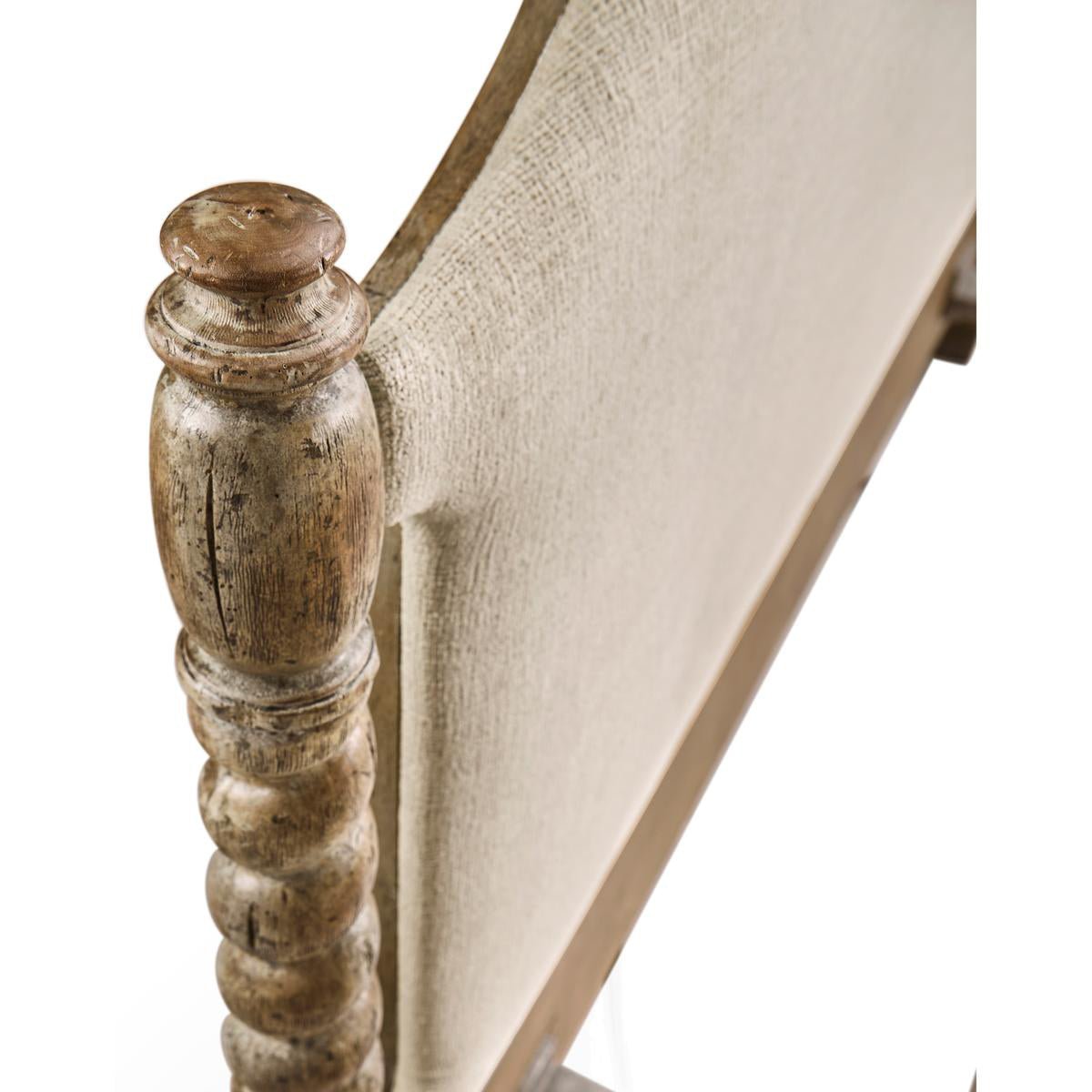 Overhead view of rustic bed post and headboard detail.