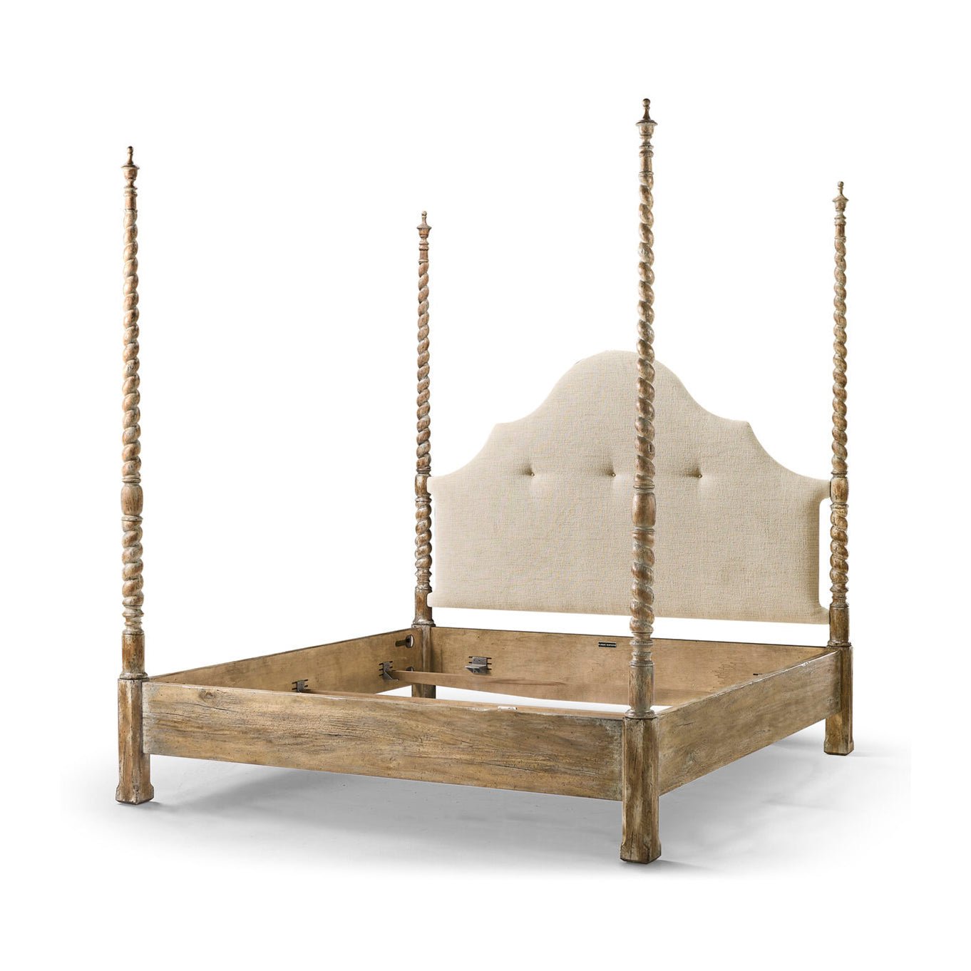 Rustic farmhouse bed, frame setup without mattress.