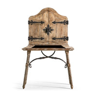 Rustic farmhouse cabinet front view, intricate metal detailing.