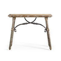 Front view of rustic farmhouse console table.
