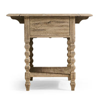 Rustic side table, rear view showing details.
