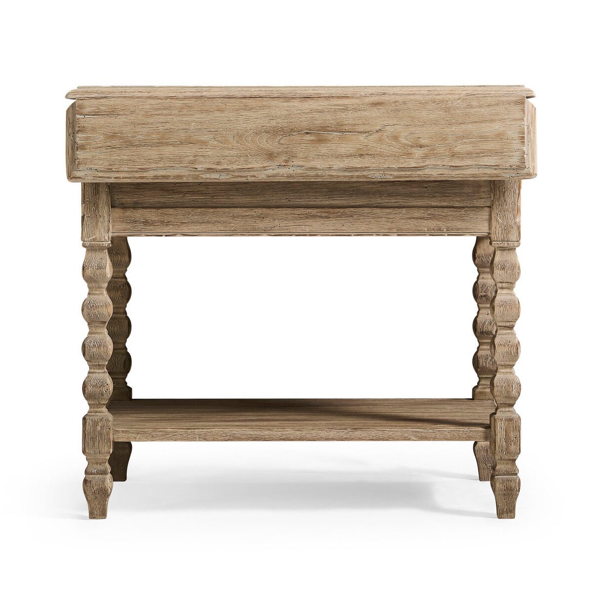 Rustic side table, side view with leaf down.