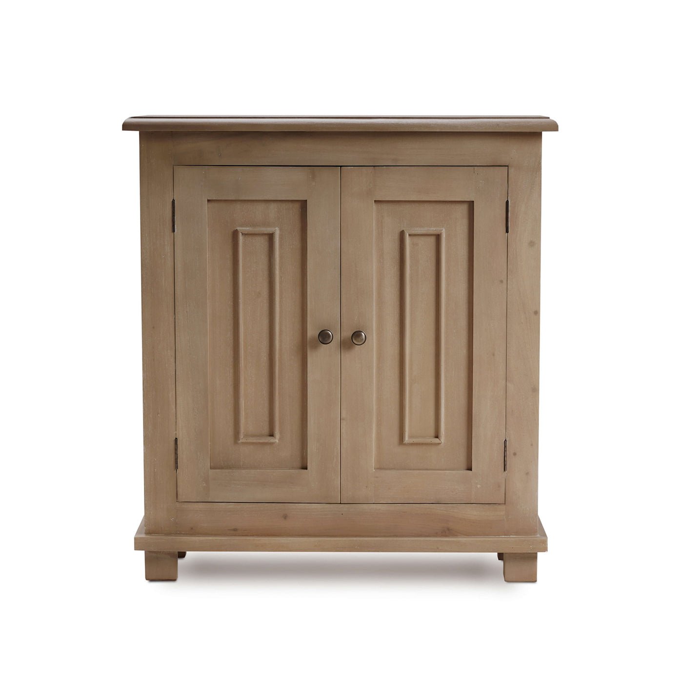 Rustic farmhouse side cabinet front view.
