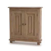 Rustic farmhouse side cabinet angled front view.