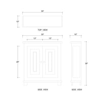 Rustic farmhouse side cabinet dimensions and schematic drawing.