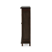 Side profile of rustic cabinet, walnut finish.