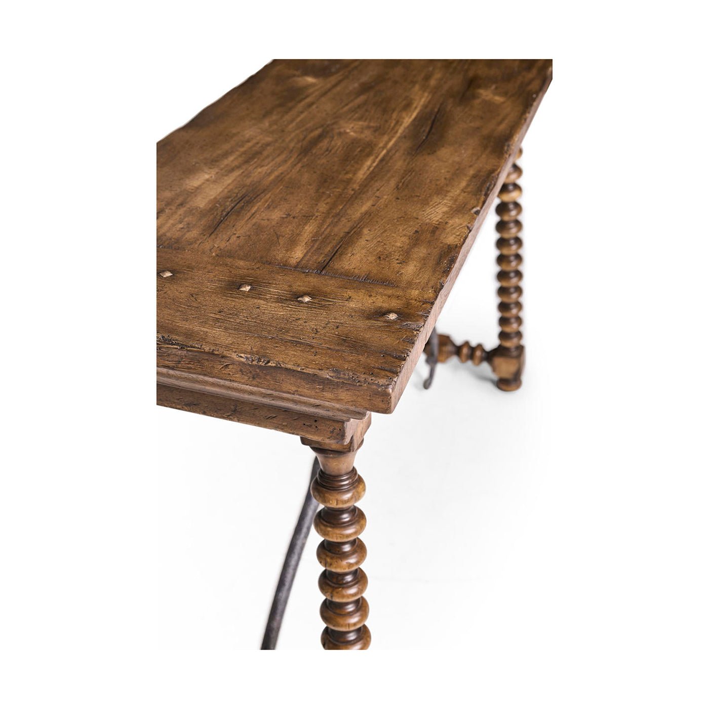 Top view console table showing wood grain and texture.