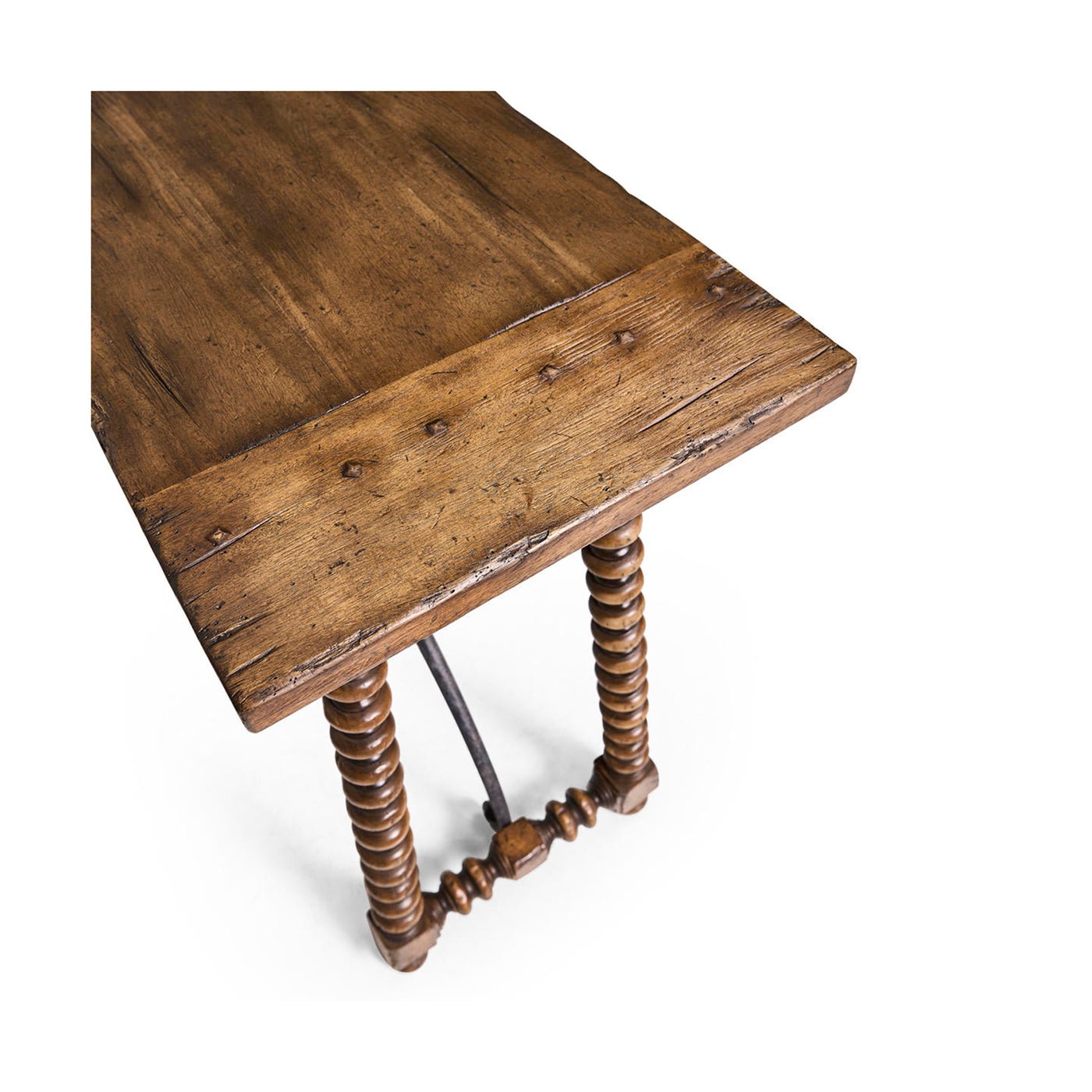 Edge detail of console table, visible leg design.