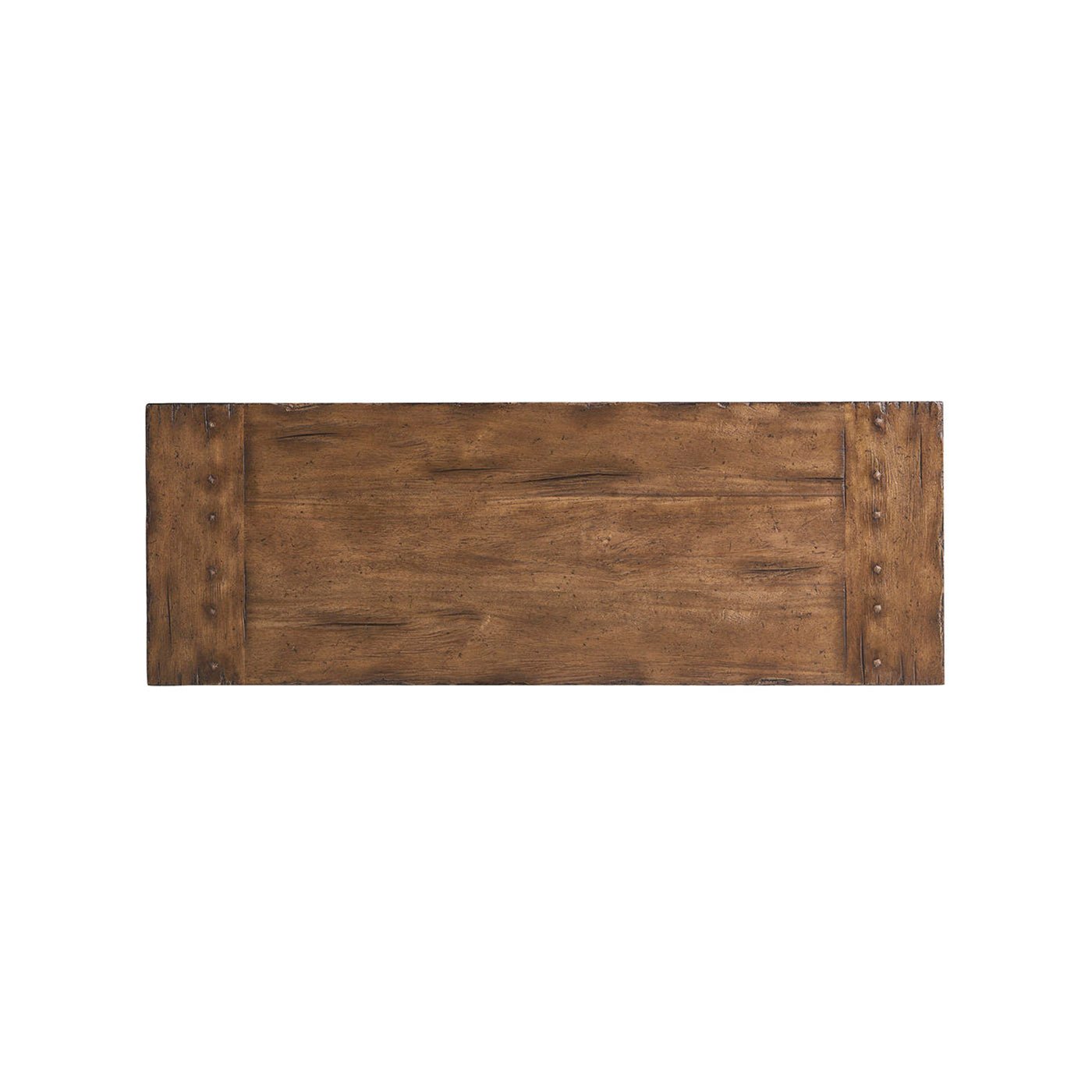Top down view console table, showcasing wood texture.