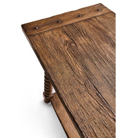 Close-up of rustic wooden texture on end table.