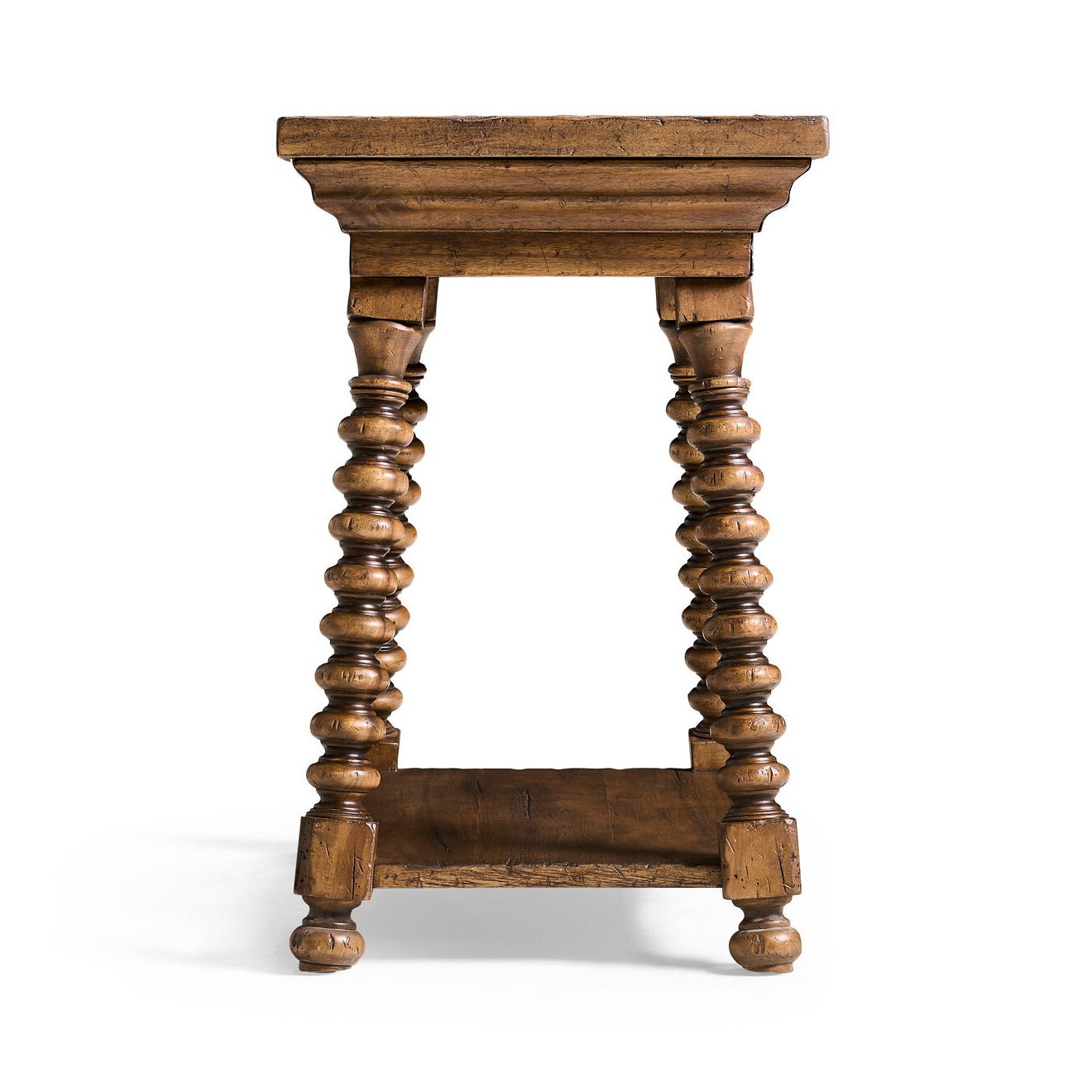 Side perspective of spool-leg end table.