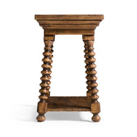 Side perspective of spool-leg end table.