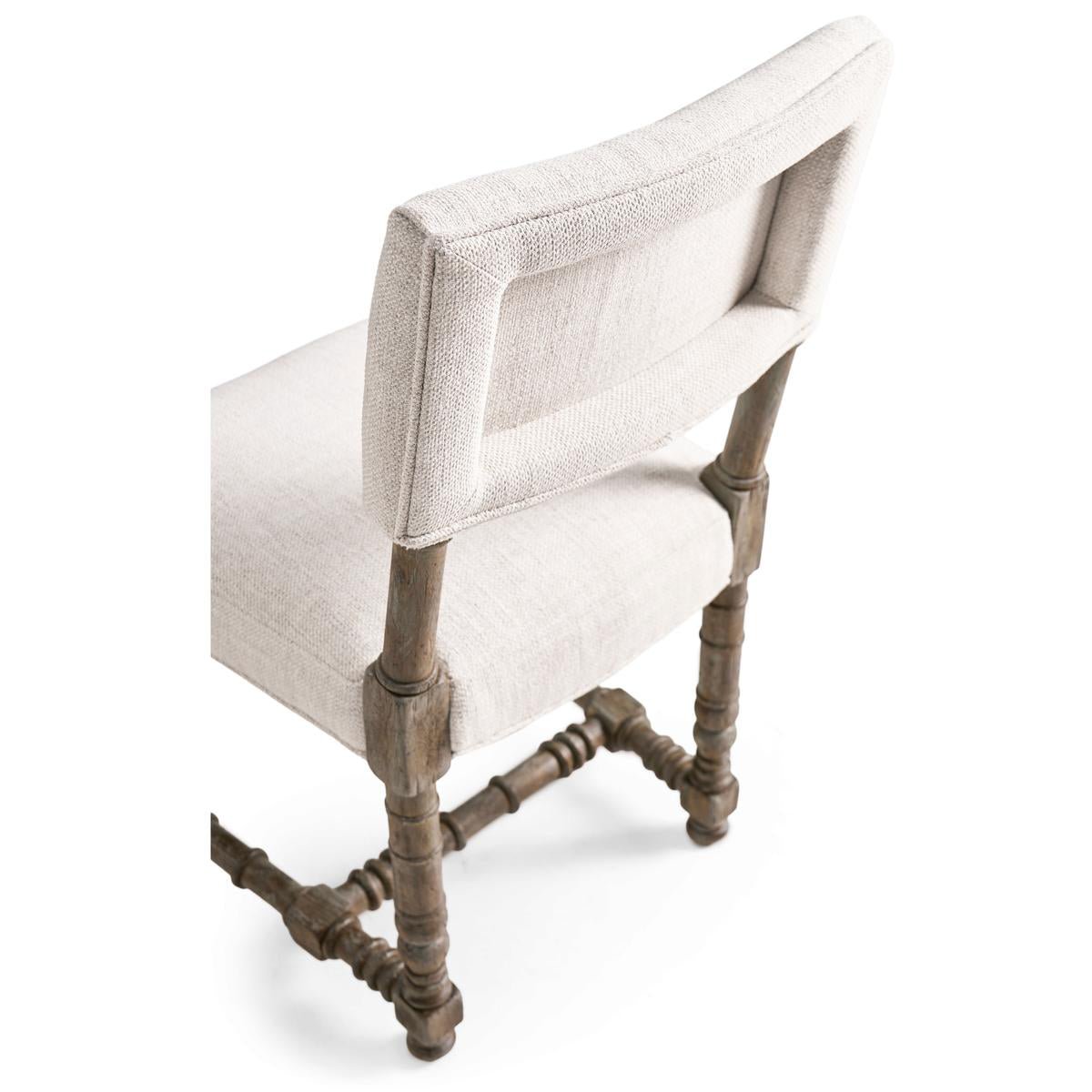 Overhead angle of side chair backing and legs.