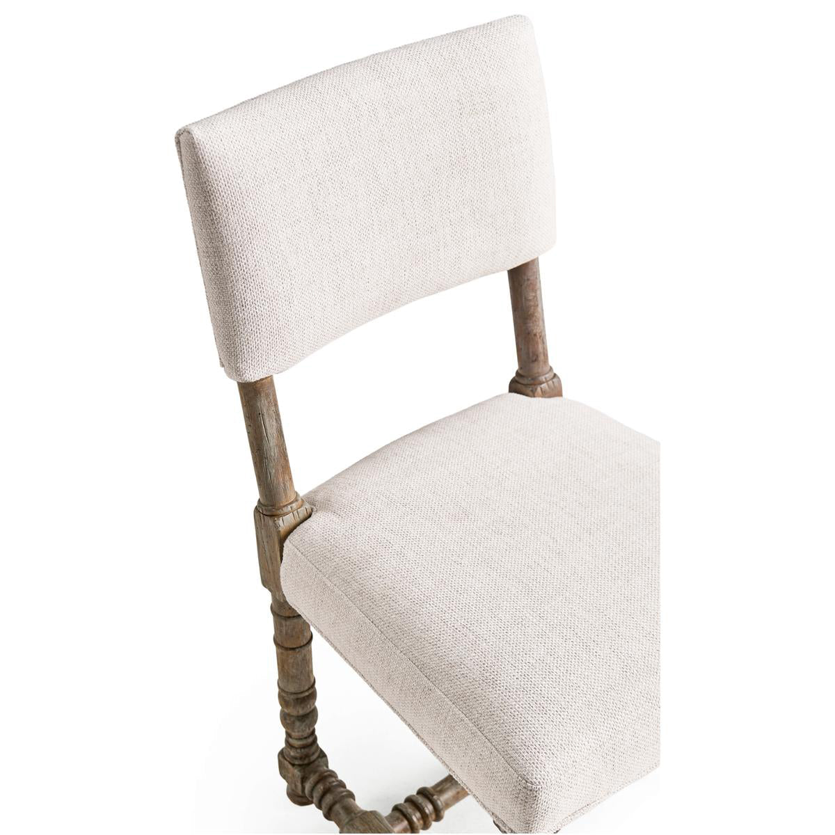 Top view of rustic farmhouse chair cushioning and back.