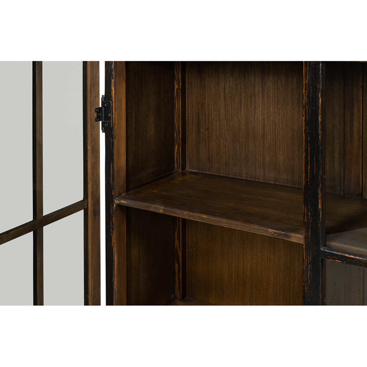 Rustic bookcase interior shelf detail.