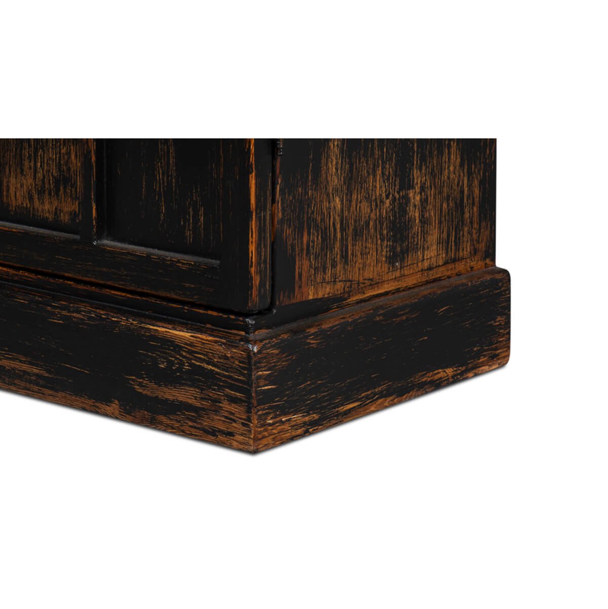 Rustic bookcase corner base detail.