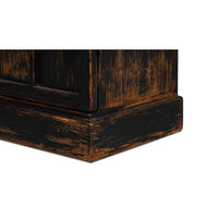 Rustic bookcase corner base detail.