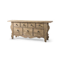 Rustic farmhouse dresser with multiple drawers, front view.