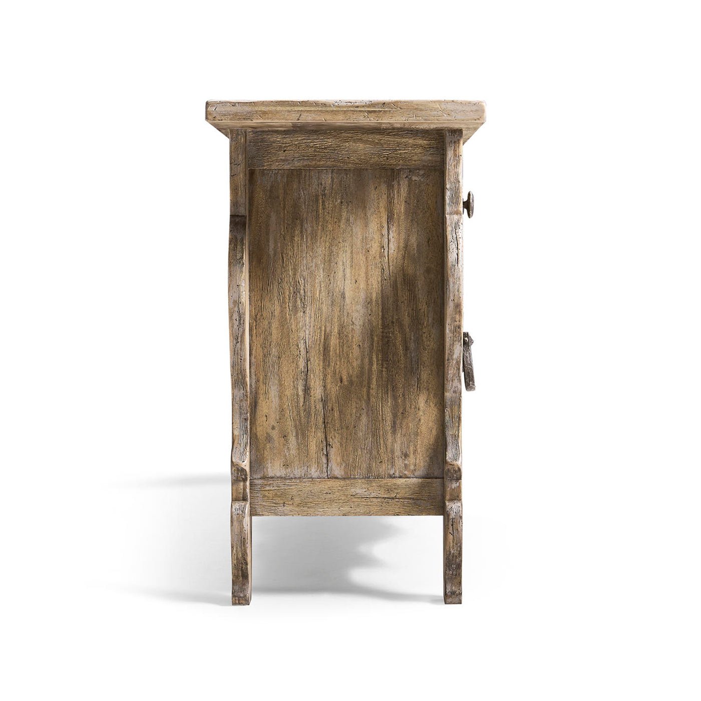 Side profile of wooden farmhouse style dresser.