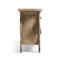 Side profile of wooden farmhouse style dresser.