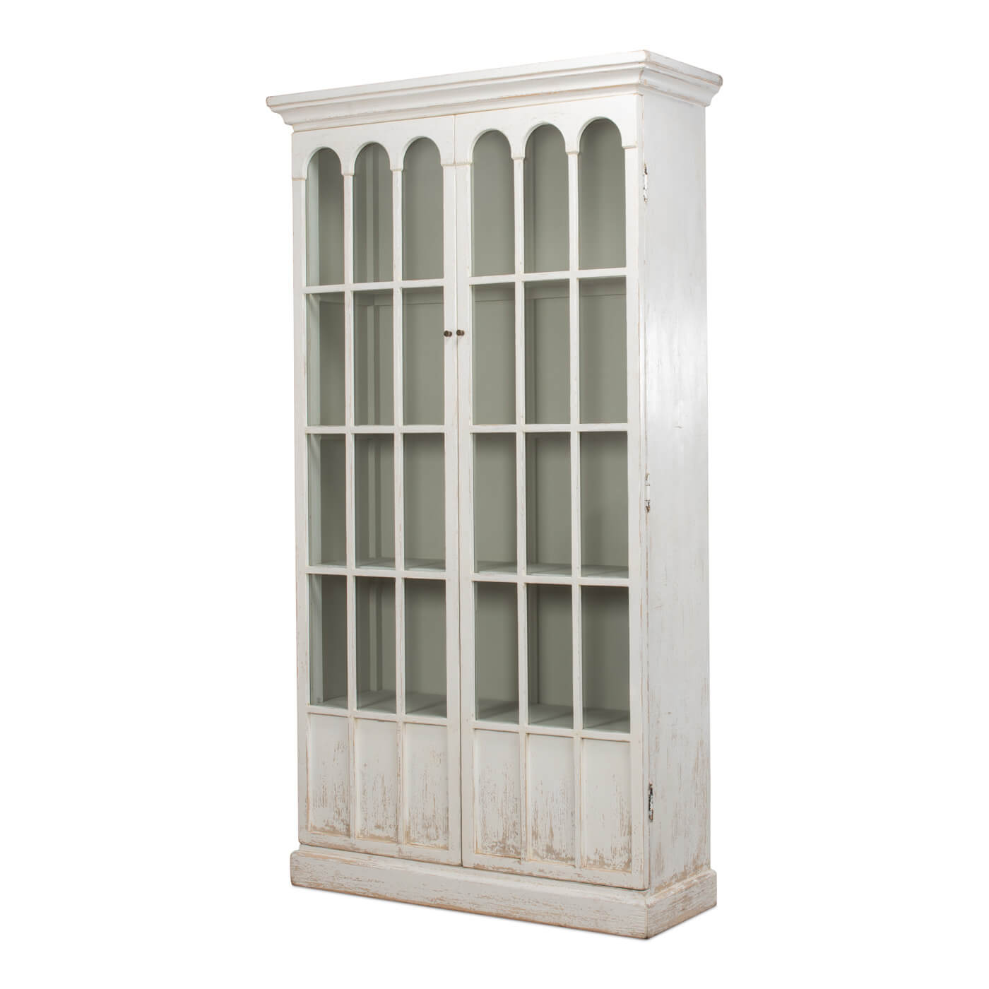 Rustic farmhouse bookcase, angled view.