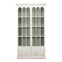 Rustic farmhouse bookcase, front view with doors closed.