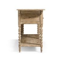 End view showing leg design on rustic console table.