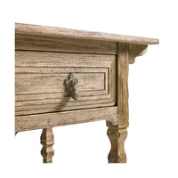 Close-up of drawer and leg detail on console table.