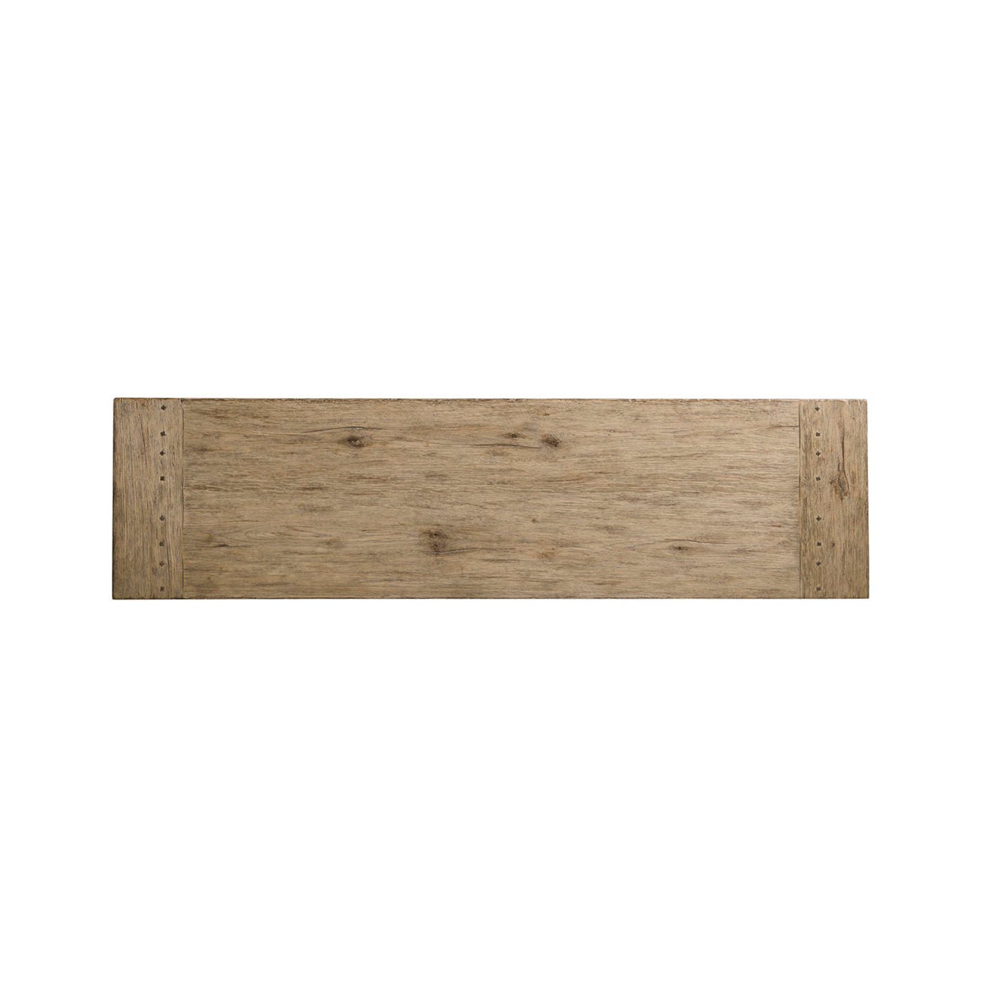 Top view of rustic console table surface and texture.