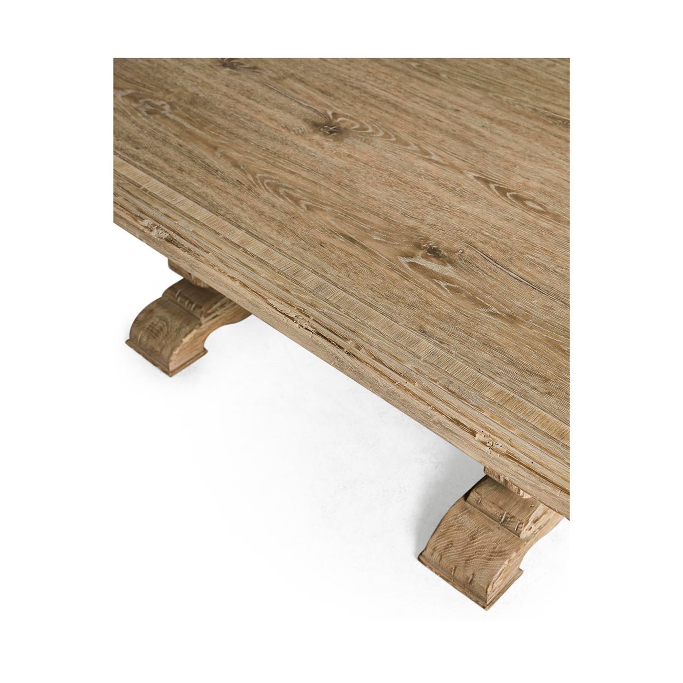 Rustic coffee table top and leg close-up
