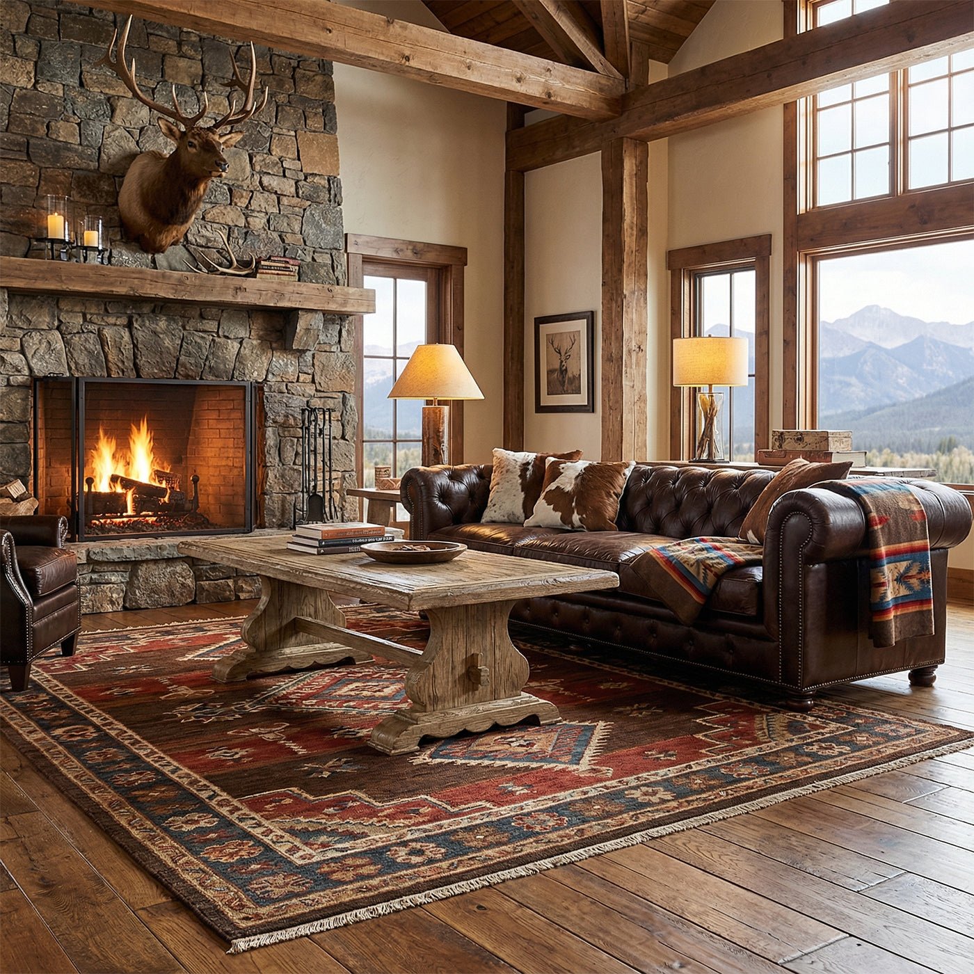 Rustic coffee table in cozy living room setting