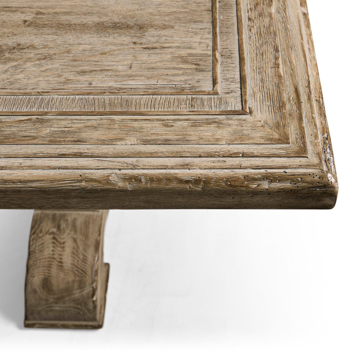 Corner detail of rustic farmhouse dining table.