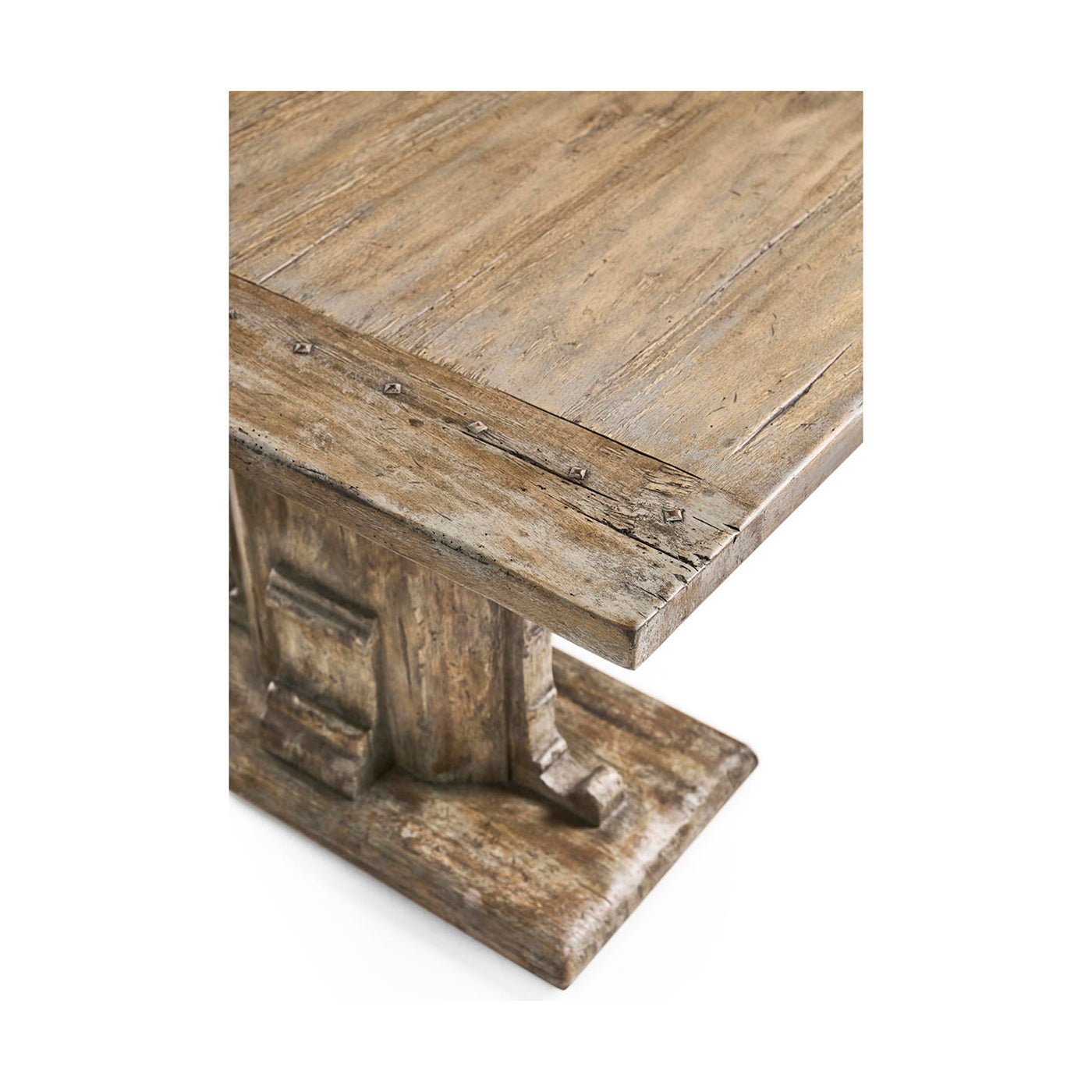 Close-up of wood texture on coffee table corner.