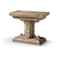 Rustic farmhouse trestle wood side table, perspective view.