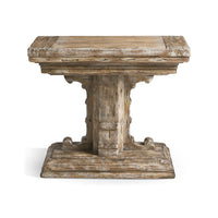 Front view of rustic farmhouse trestle wood side table.