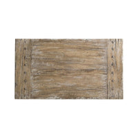 Top view of rustic farmhouse wood side table surface.