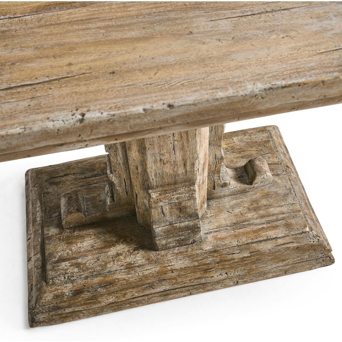 Bottom view of rustic farmhouse side table pedestal base.
