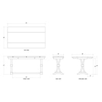 Rustic fold out console table dimensions and diagrams.
