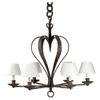 Rustic French Bastille Chandelier with white shades, vintage look.