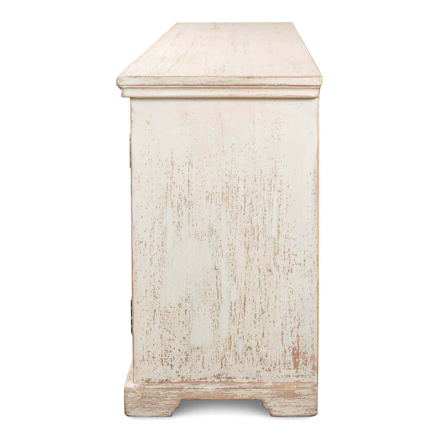 Rustic French Gothic cabinet, side view highlighting texture.