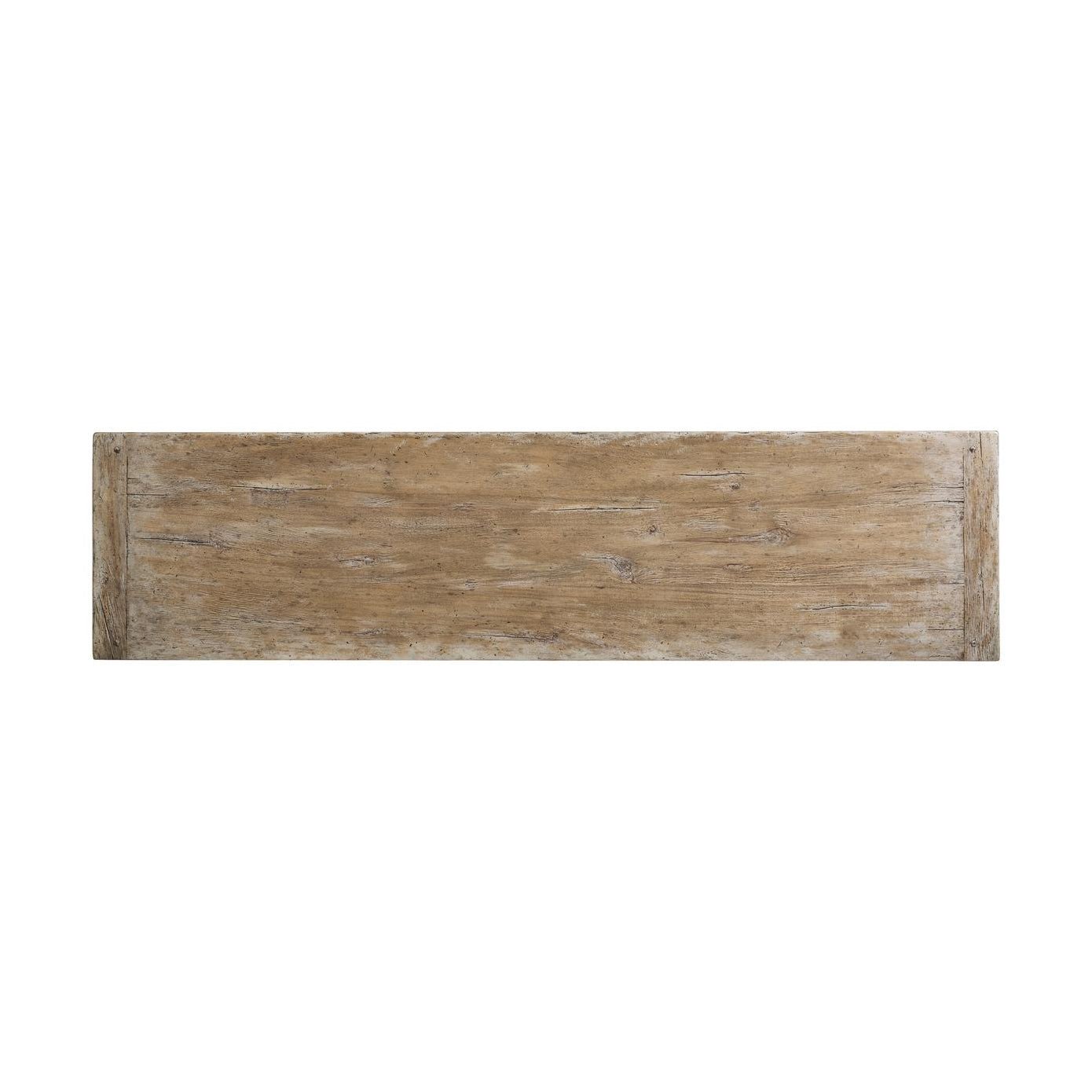 Top-down view of sideboard's wooden surface.