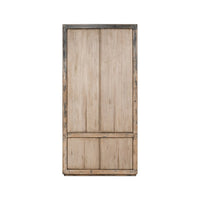 Rustic French tall cabinet, straight front view, closed doors.
