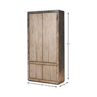 Rustic French tall cabinet, dimensions shown, full view.